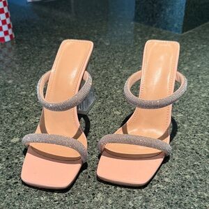 Chic Blush Strappy Heels with Sparkling Accents